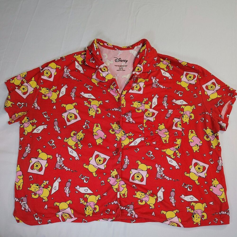 DIsney Winnie the Pooh Red Valentine's Pajama Top Only XL 16-18 Short Sleeve
